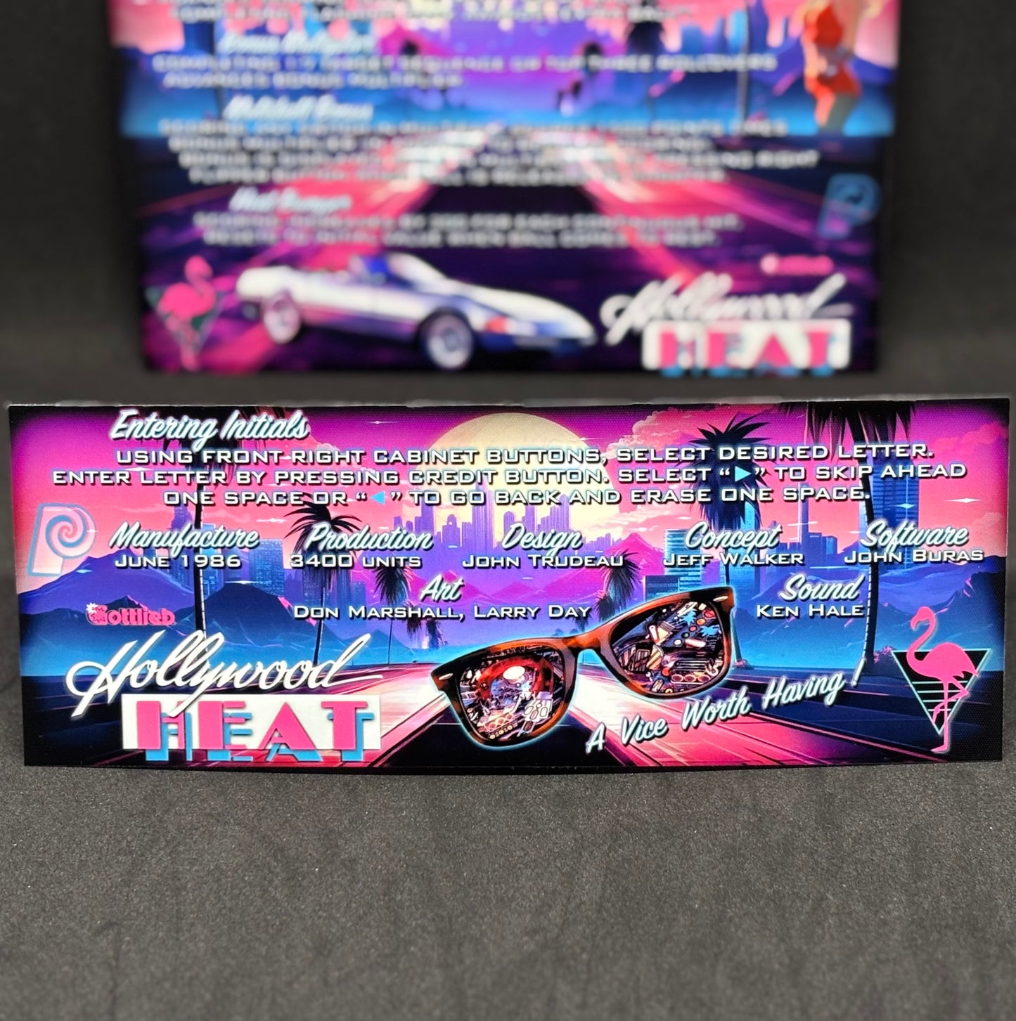 Instrucciones de las tarjetas del juego Gottlieb Hollywood Heat 1986 Pinball V1 Tarjetas de delantal de pinball con impresión personalizada