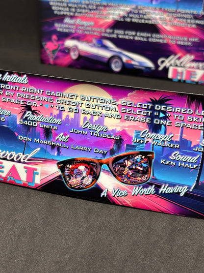 Instrucciones de las tarjetas del juego Gottlieb Hollywood Heat 1986, delantal personalizado de pinball, reglas impresas V1