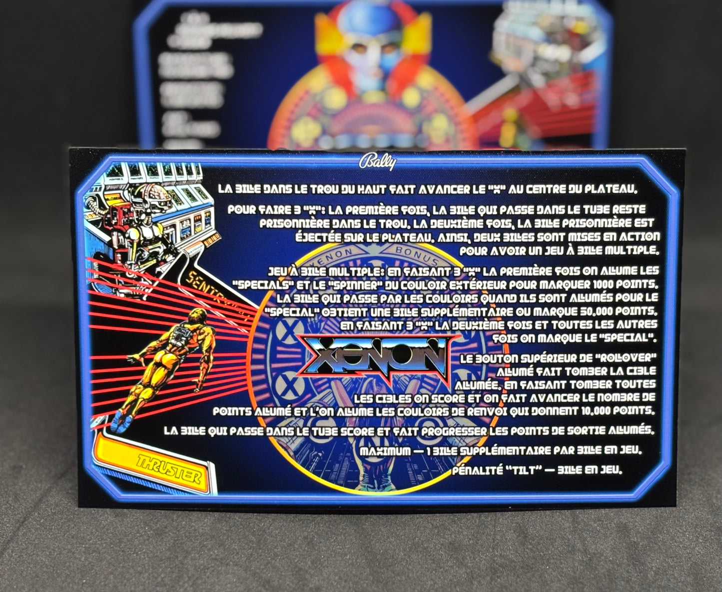 Bally XENON 1980 Jeu Cartes Instructions Flipper Custom Apron règles imprimées V2