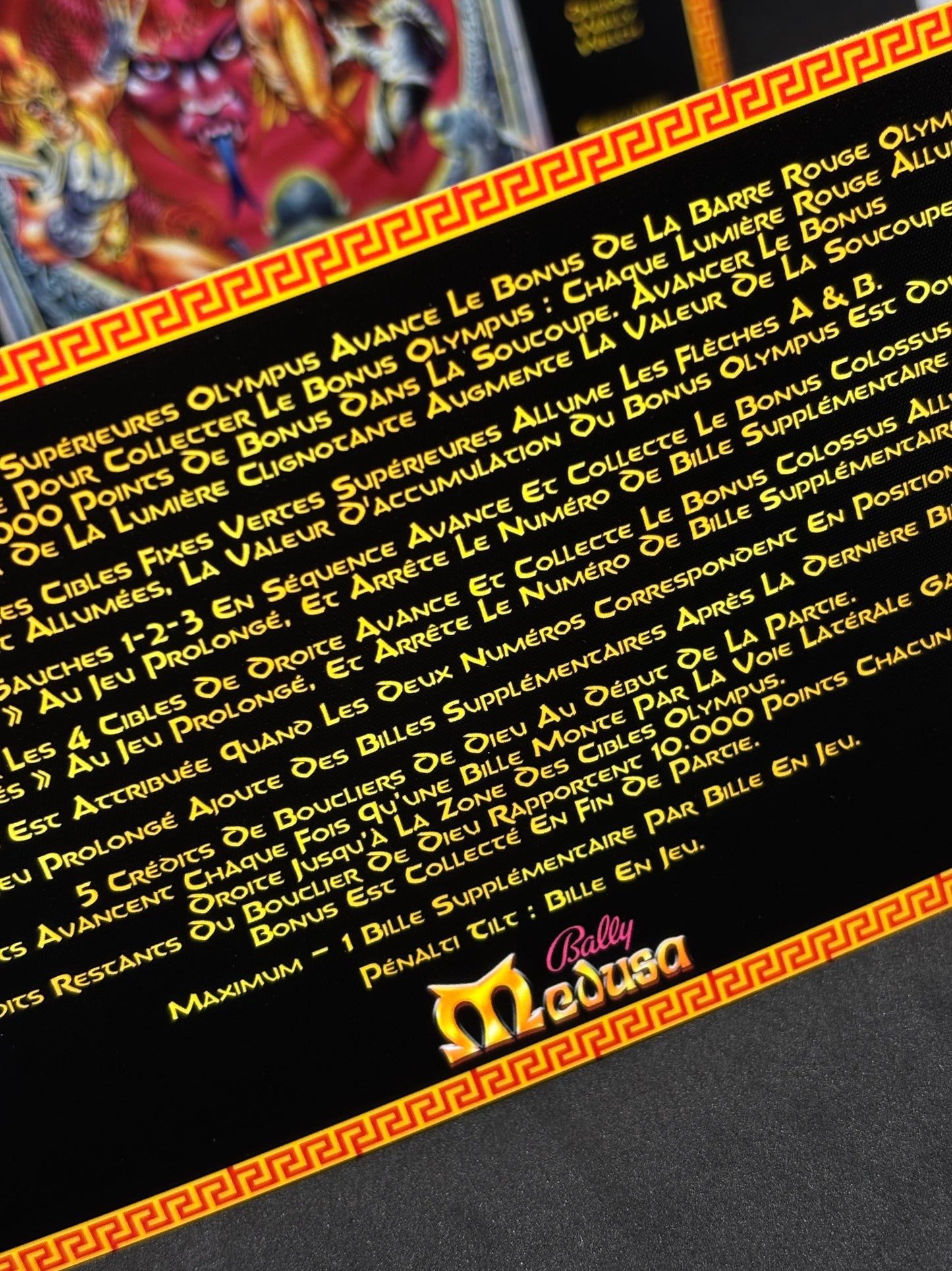 Bally MEDUSA 1981 Jeu Cartes Instructions Flipper Custom Apron règles imprimées