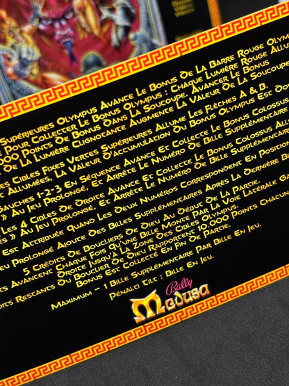 Instrucciones de las tarjetas del juego Bally MEDUSA 1981 Pinball Delantal personalizado reglas impresas