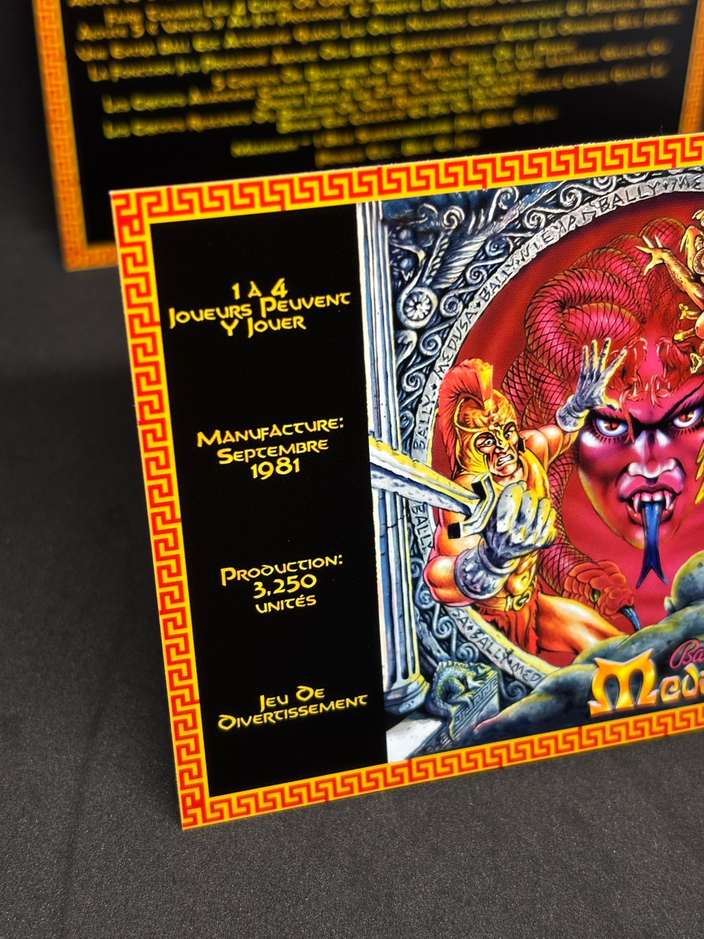 Bally MEDUSA 1981 Jeu Cartes Instructions Flipper Custom Apron règles imprimées