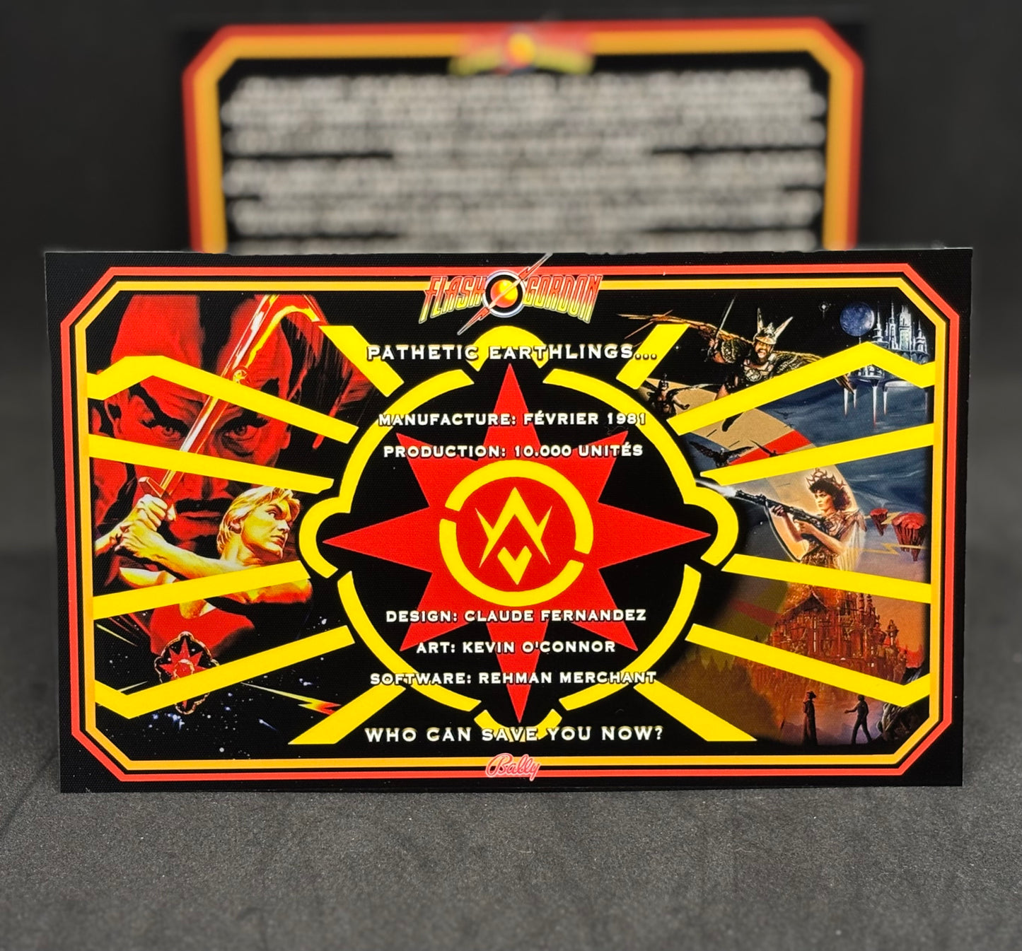 Instrucciones de las tarjetas del juego Bally Flash Gordon 1981, delantal personalizado de pinball, reglas impresas V1 M-1508-96-E