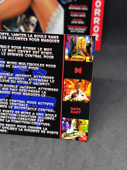Instrucciones de tarjetas de juego Data East Tales From The Crypt 1993, delantal personalizado de pinball, reglas impresas V3