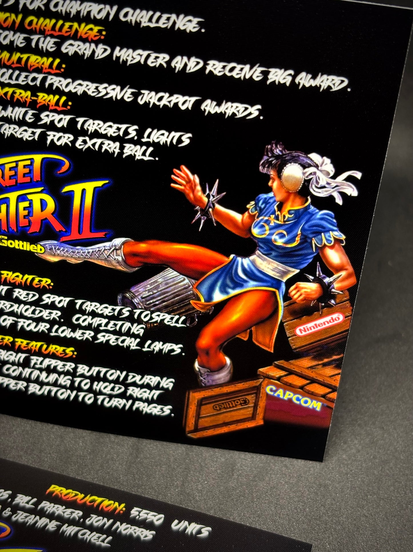Gottlieb Street Fighter 1993 Versión Negra - Instrucciones de Tarjetas de Juego Pinball - Tarjetas de Pinball con Impresión Personalizada
