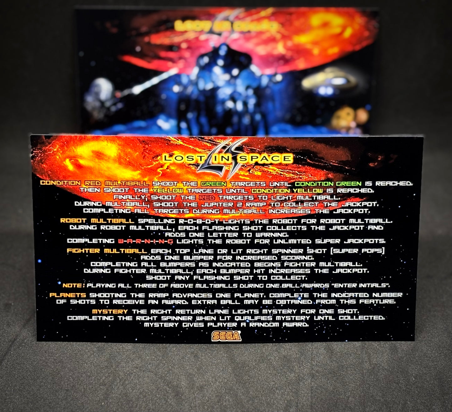 SEGA Lost In Space 1998 Jeu Cartes Instructions Flipper Custom Apron règles imprimées