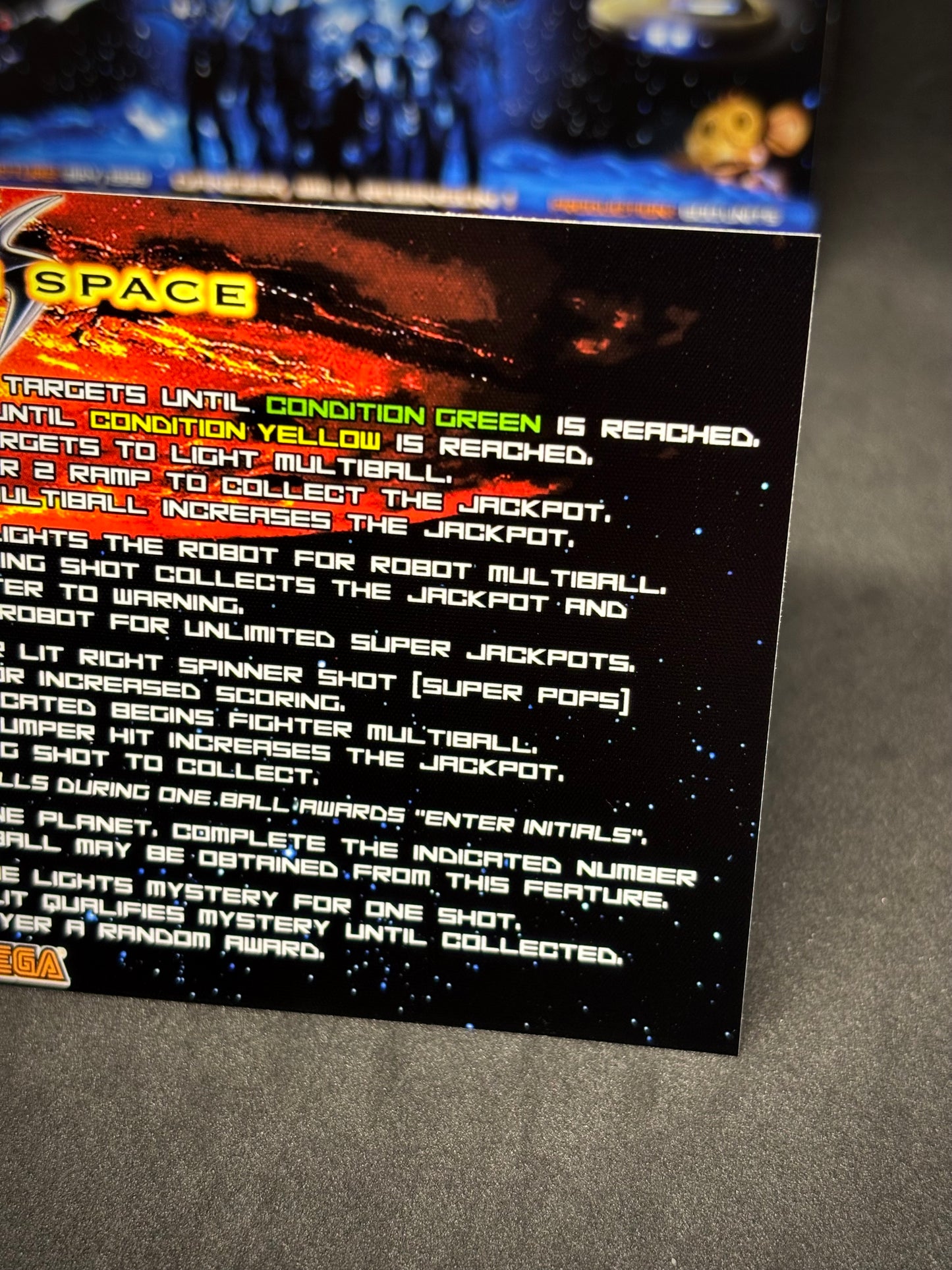 SEGA Lost In Space 1998 Jeu Cartes Instructions Flipper Custom Apron règles imprimées