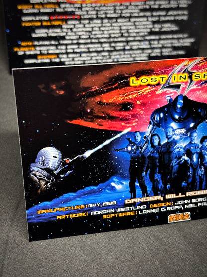 Instrucciones de las tarjetas del juego SEGA Lost In Space 1998 Delantal personalizado de pinball con reglas impresas