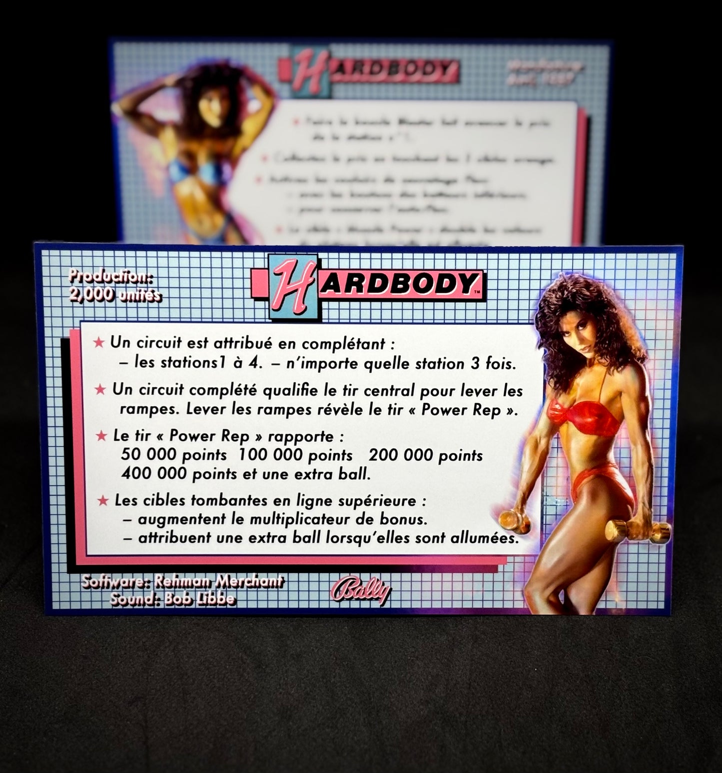 Bally Hardbody 1987 Game Cards Instructions Pinball Custom Apron printed rules