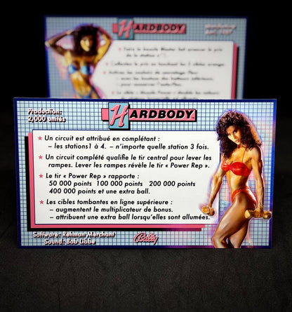 Instrucciones de las tarjetas del juego Bally Hardbody 1987 Pinball Delantal personalizado reglas impresas