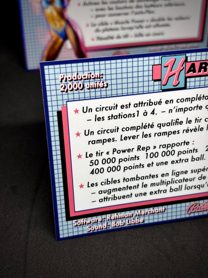 Instrucciones de las tarjetas del juego Bally Hardbody 1987 Pinball Delantal personalizado reglas impresas