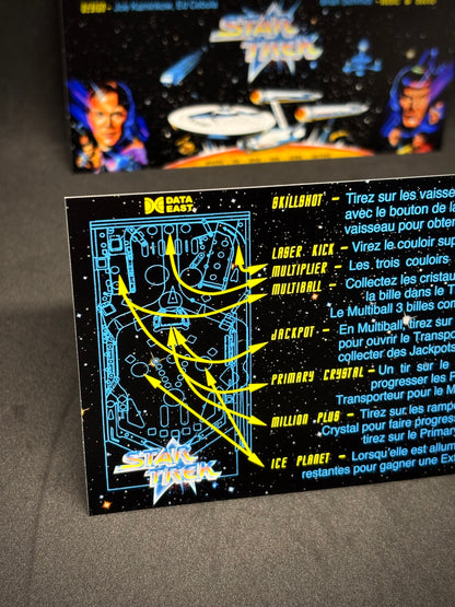 Instrucciones de las tarjetas del juego Data East STAR TREK 1991, delantal personalizado de pinball, reglas impresas V1