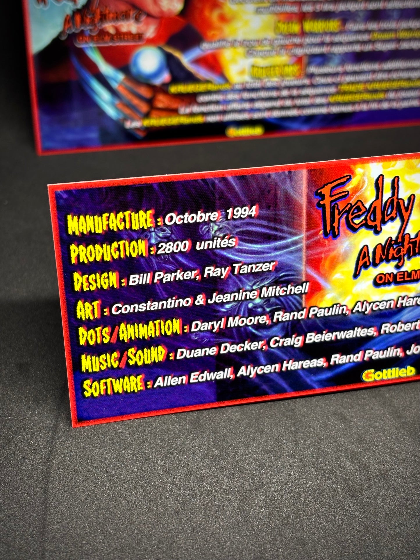 Gottlieb FREDDY A Nightmare On Elm Street 1994 Jeu Cartes Instructions Flipper Custom Apron règles imprimées