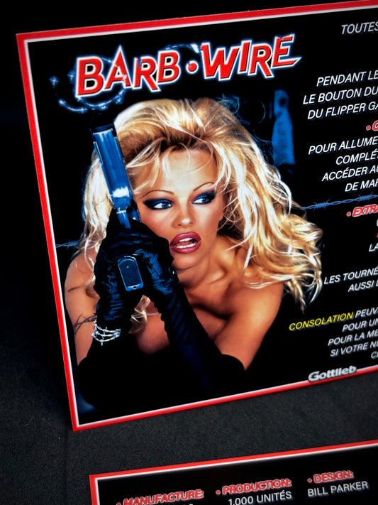 Gottlieb Barb Wire 1996 Jeu Cartes Instructions Flipper Custom Apron règles imprimées Pamela Anderson