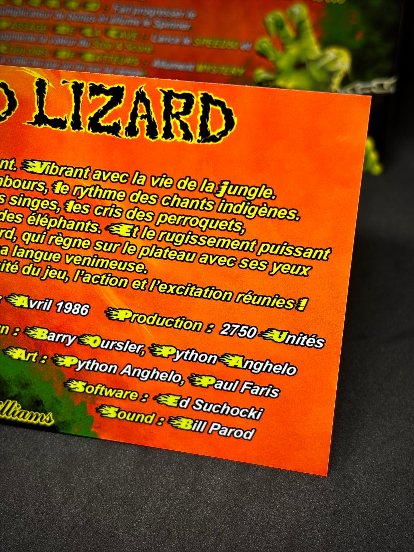 Williams GRAND LIZARD 1986 Jeu Cartes Instructions Flipper Custom Apron règles imprimées