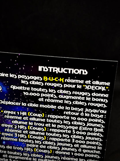 Instrucciones de las tarjetas de juego Gottlieb BUCK ROGERS 1980 Pinball Delantal personalizado reglas impresas