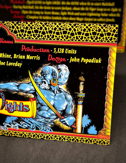 Instrucciones de las tarjetas del juego Williams Tales Of The Arabian Nights 1996, reglas impresas del delantal personalizado de pinball