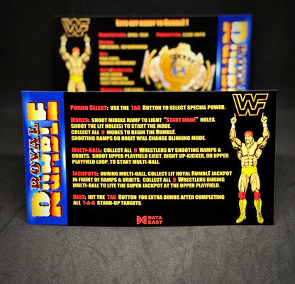 Instrucciones de tarjetas de juego Data East ROYAL RUMBLE WWF 1994 Delantal personalizado de Pinball Reglas impresas