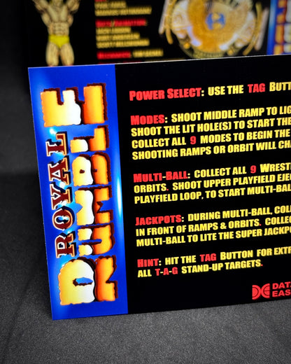 Instrucciones de tarjetas de juego Data East ROYAL RUMBLE WWF 1994 Delantal personalizado de Pinball Reglas impresas
