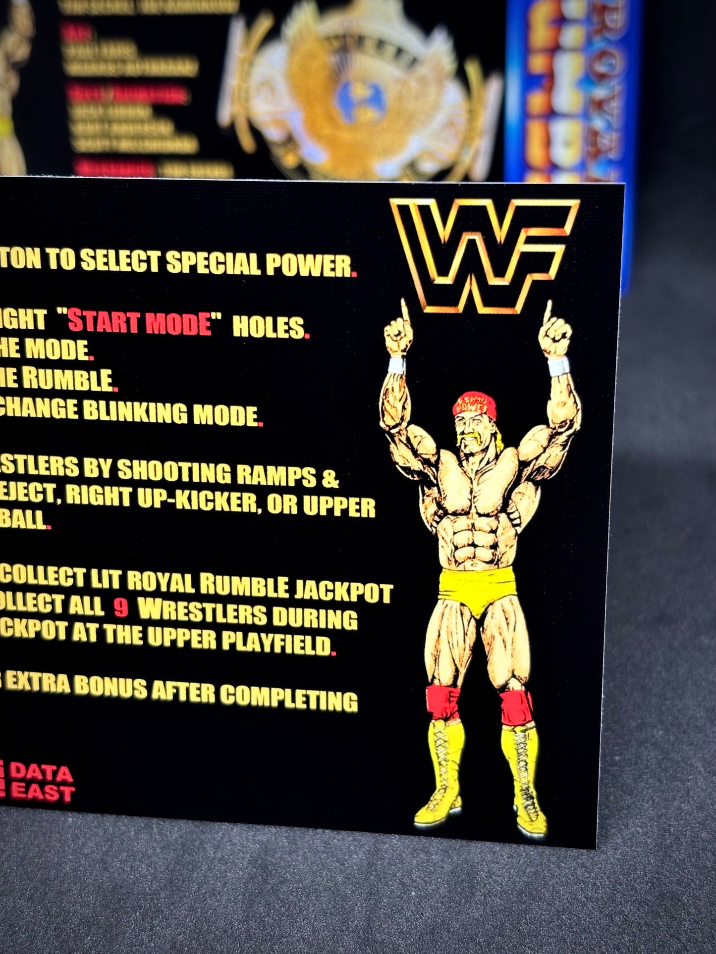 Data East ROYAL RUMBLE WWF 1994 Jeu Cartes Instructions Flipper Custom Apron règles imprimées
