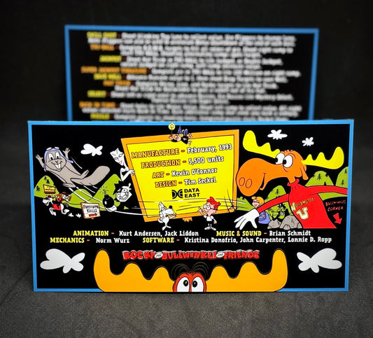 Data East LAS AVENTURAS DE ROCKY Y BULLWINKLE Y AMIGOS 1993 Tarjetas de juego Instrucciones Pinball Delantal personalizado reglas impresas