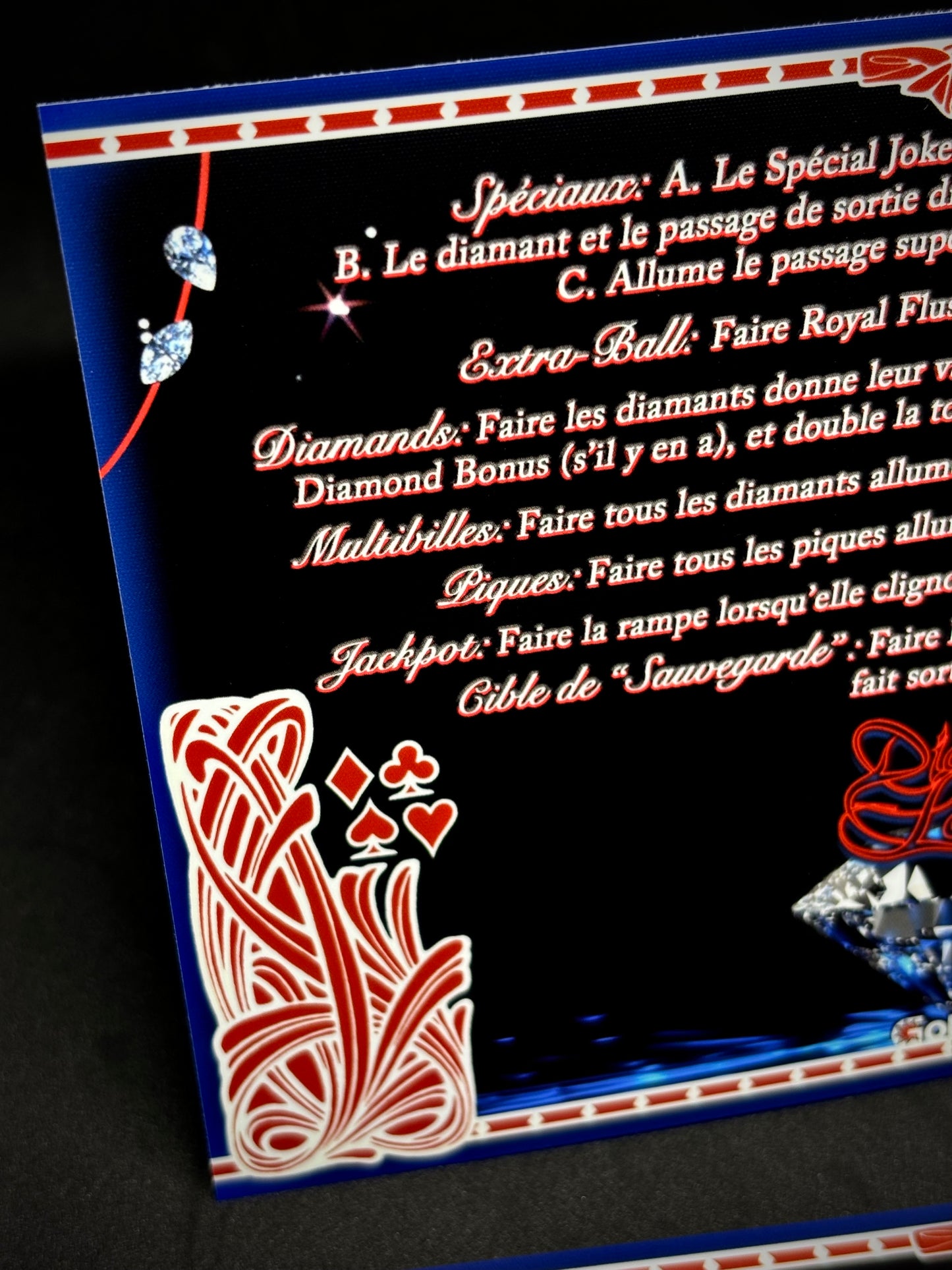 Gottlieb DIAMOND LADY 1988 Jeu Cartes Instructions Flipper Custom Apron règles imprimées