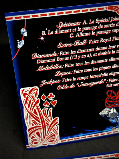 Instrucciones de las tarjetas del juego Gottlieb DIAMOND LADY 1988, reglas impresas del delantal personalizado de Pinball