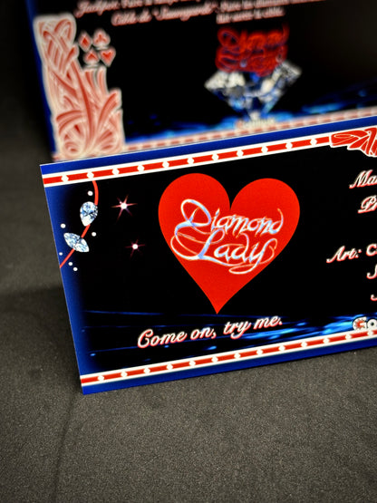 Instrucciones de las tarjetas del juego Gottlieb DIAMOND LADY 1988, reglas impresas del delantal personalizado de Pinball