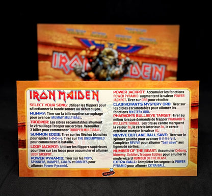 Instrucciones de las tarjetas de juego premium de Stern Iron Maiden 2018, reglas impresas del delantal personalizado de Pinball