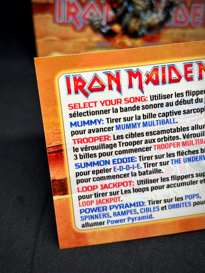 Instrucciones de las tarjetas de juego premium de Stern Iron Maiden 2018, reglas impresas del delantal personalizado de Pinball