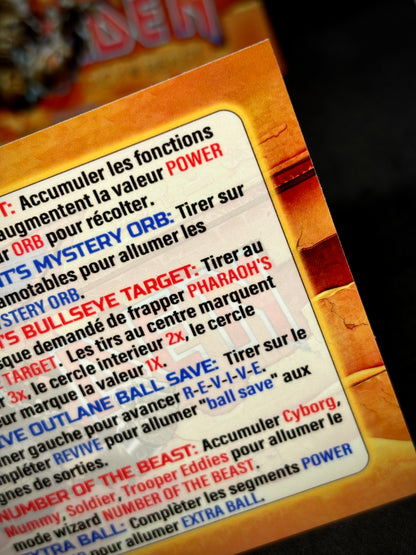 Instrucciones de las tarjetas de juego premium de Stern Iron Maiden 2018, reglas impresas del delantal personalizado de Pinball