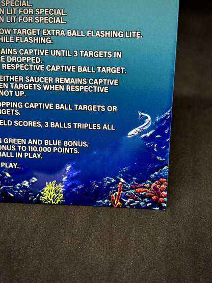 Instrucciones de las tarjetas de juego Bally FATHOM 1981 Delantal personalizado de pinball con reglas impresas