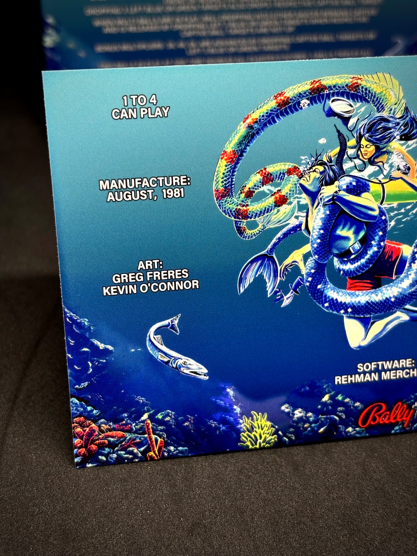 Instrucciones de las tarjetas de juego Bally FATHOM 1981 Delantal personalizado de pinball con reglas impresas