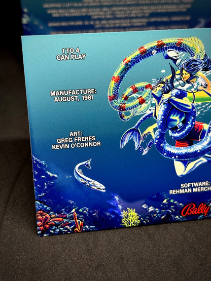 Instrucciones de las tarjetas de juego Bally FATHOM 1981 Delantal personalizado de pinball con reglas impresas