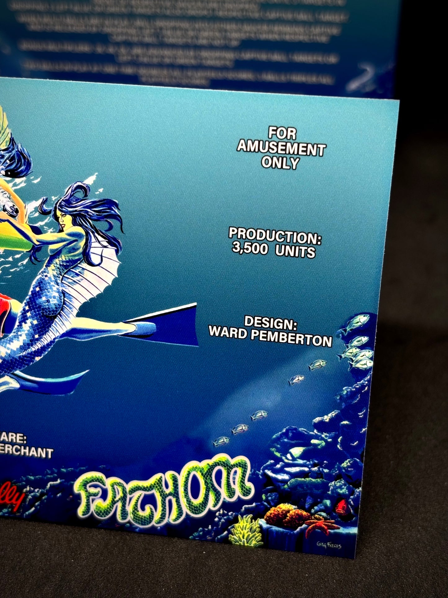 Instrucciones de las tarjetas de juego Bally FATHOM 1981 Delantal personalizado de pinball con reglas impresas