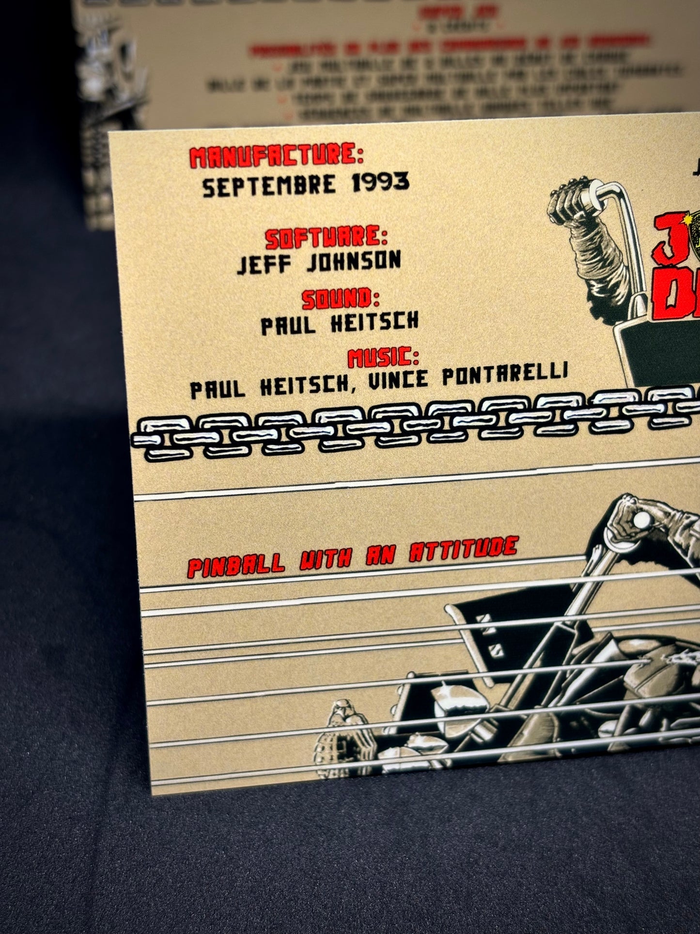 Instrucciones de las tarjetas de juego Bally JUDGE DREDD 1993, delantal personalizado de pinball, reglas impresas V2