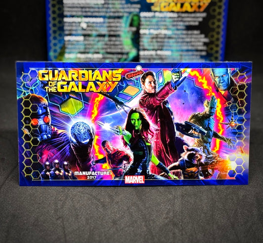 Instrucciones para las tarjetas de juego profesionales de Stern Guardians of the Galaxy 2017. Delantal personalizado de pinball con reglas impresas.
