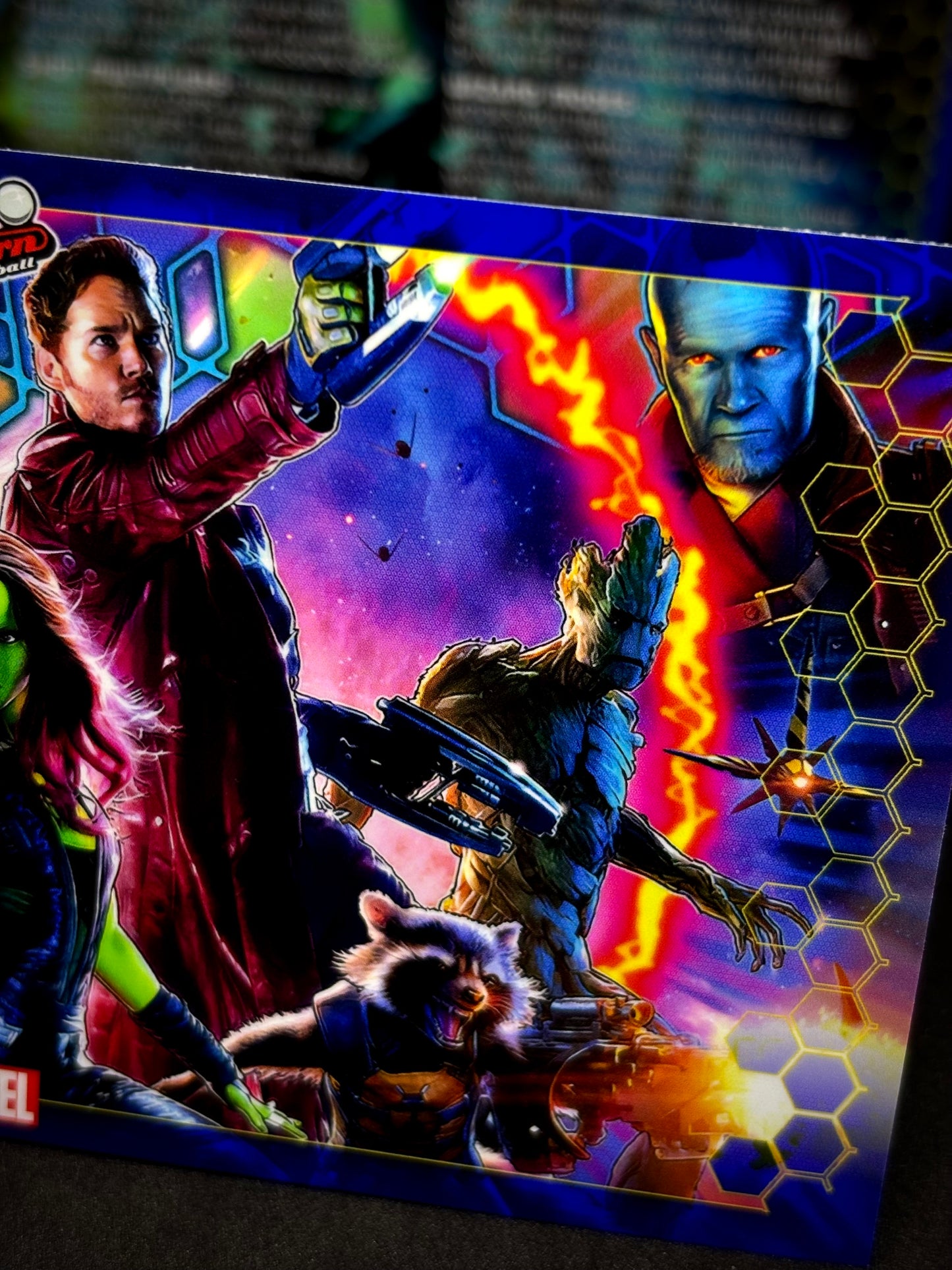 Instrucciones para las tarjetas de juego profesionales de Stern Guardians of the Galaxy 2017. Delantal personalizado de pinball con reglas impresas.