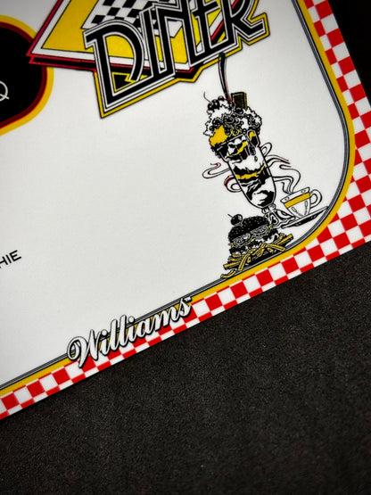 Instrucciones de las tarjetas del juego Williams Diner 1990, delantal personalizado de pinball, reglas impresas V2