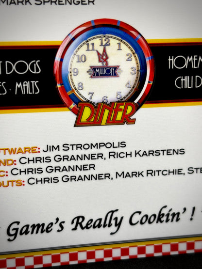 Instrucciones de las tarjetas del juego Williams Diner 1990, delantal personalizado de pinball, reglas impresas V2
