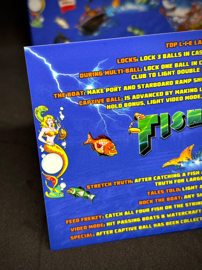 Instrucciones de las tarjetas del juego Williams Fish Tales 1992, delantal personalizado de pinball, reglas impresas V2