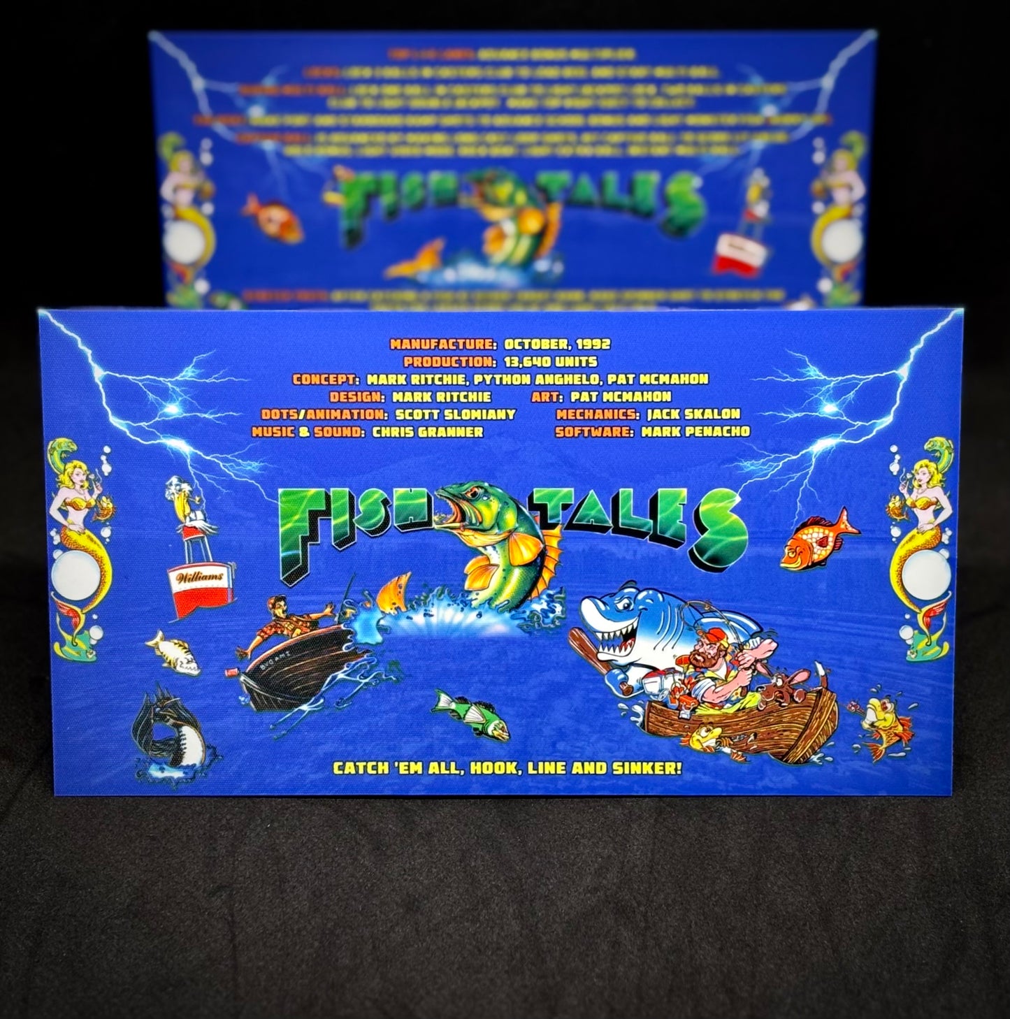 Instrucciones de las tarjetas del juego Williams Fish Tales 1992, delantal personalizado de pinball, reglas impresas V2