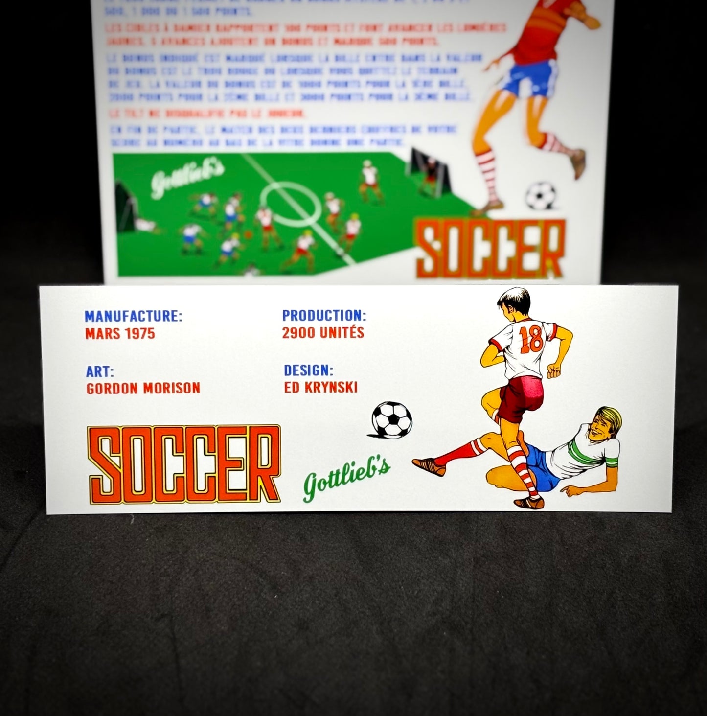 Instrucciones de las tarjetas de juego Gottlieb Soccer 1975, delantal personalizado de pinball, reglas impresas