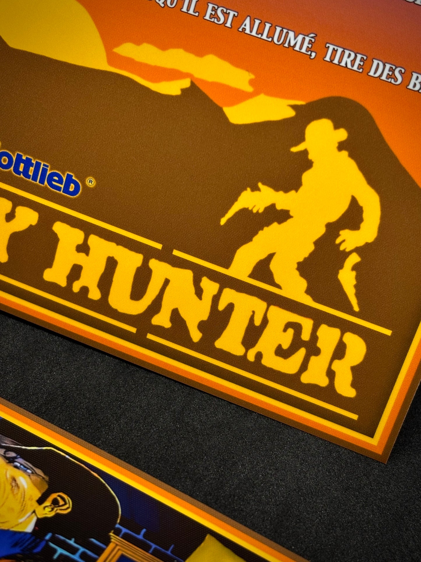 Gottlieb BOUNTY HUNTER 1985 Game Cards Instructions Pinball Custom Apron printed rules