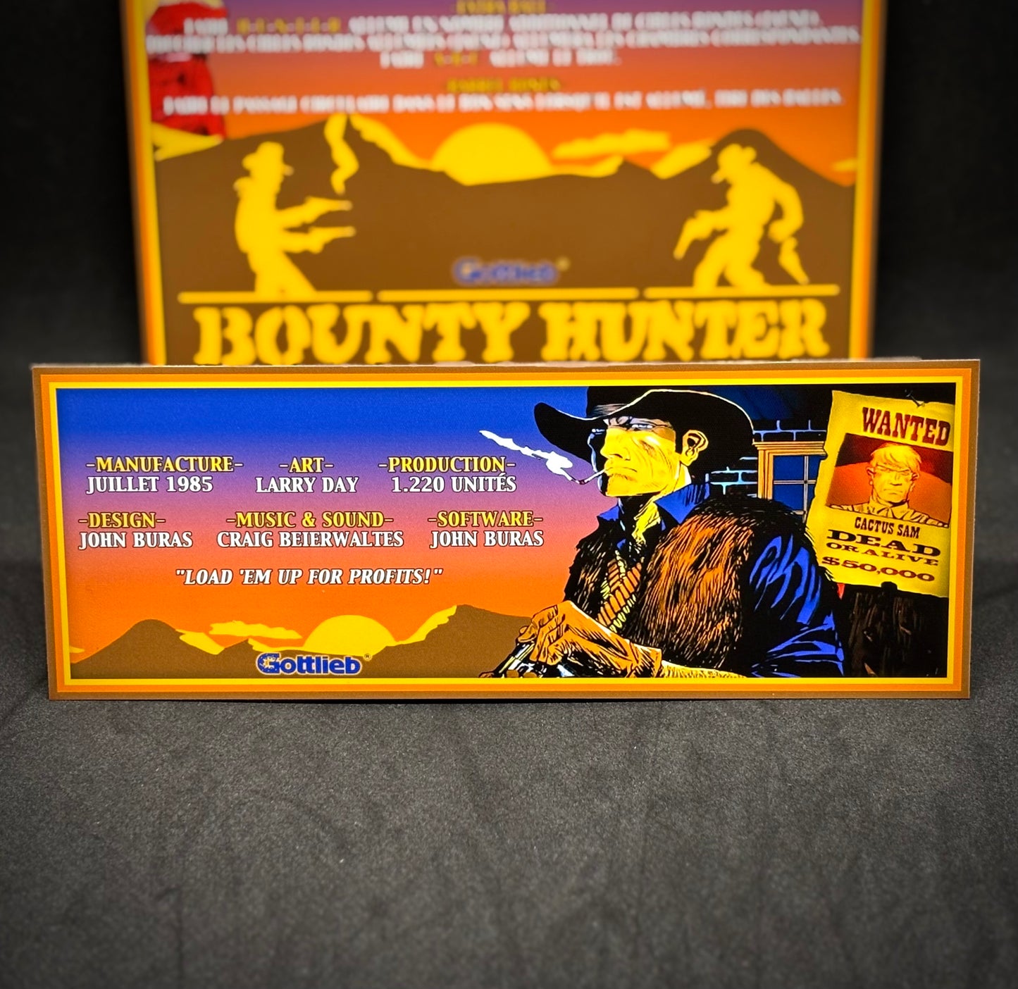 Gottlieb BOUNTY HUNTER 1985 Game Cards Instructions Pinball Custom Apron printed rules