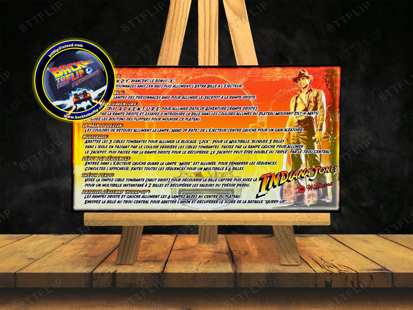 Williams Indiana Jones 1993  Jeu Cartes règles Instructions Flipper Custom Apron V2