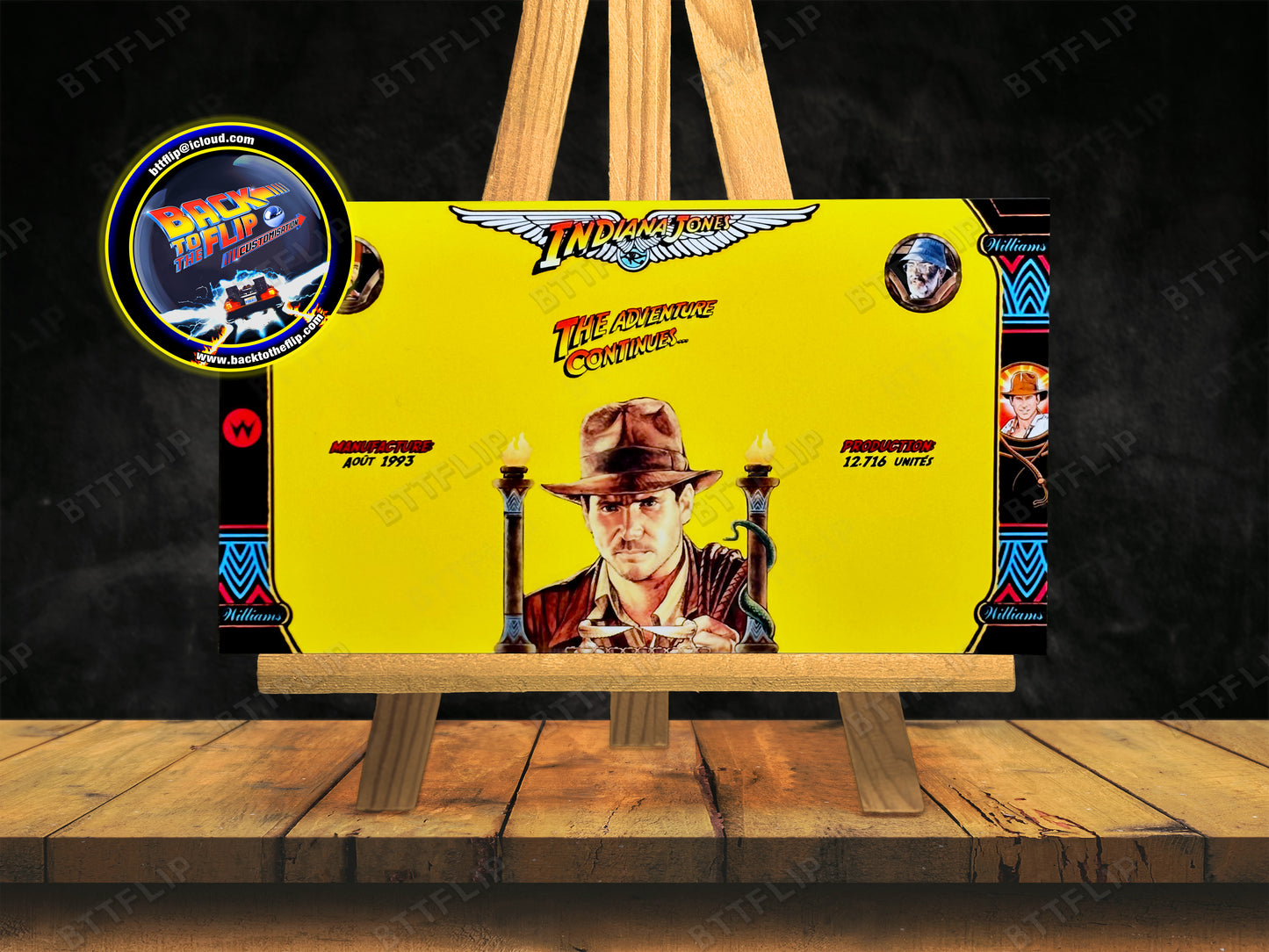 Williams Indiana Jones 1993 Juego de cartas reglas instrucciones Flipper Custom Apron V4