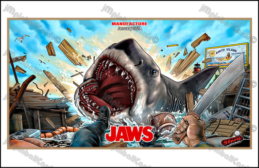 Tarjeta de pinball Stern JAWS 2024 Insider: Tarjeta de pinball personalizada con impresión de delantal
