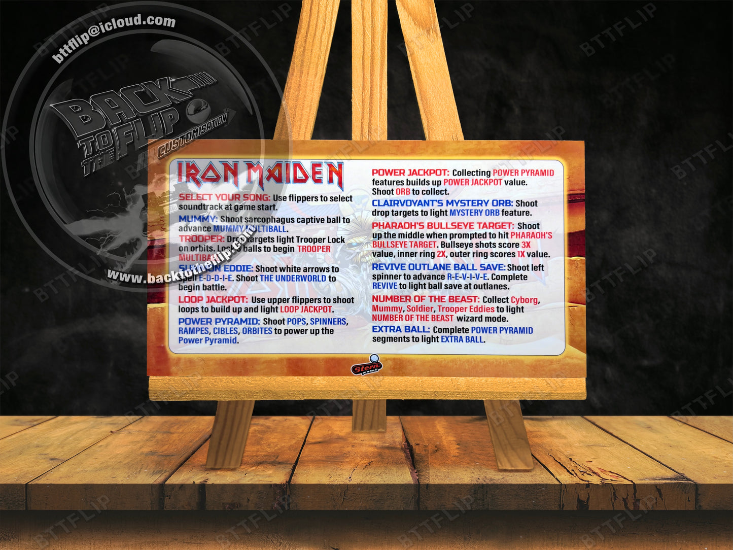 Cartes d'instructions custom apron flipper Stern Iron Maiden 2018 Premium (set de 2)