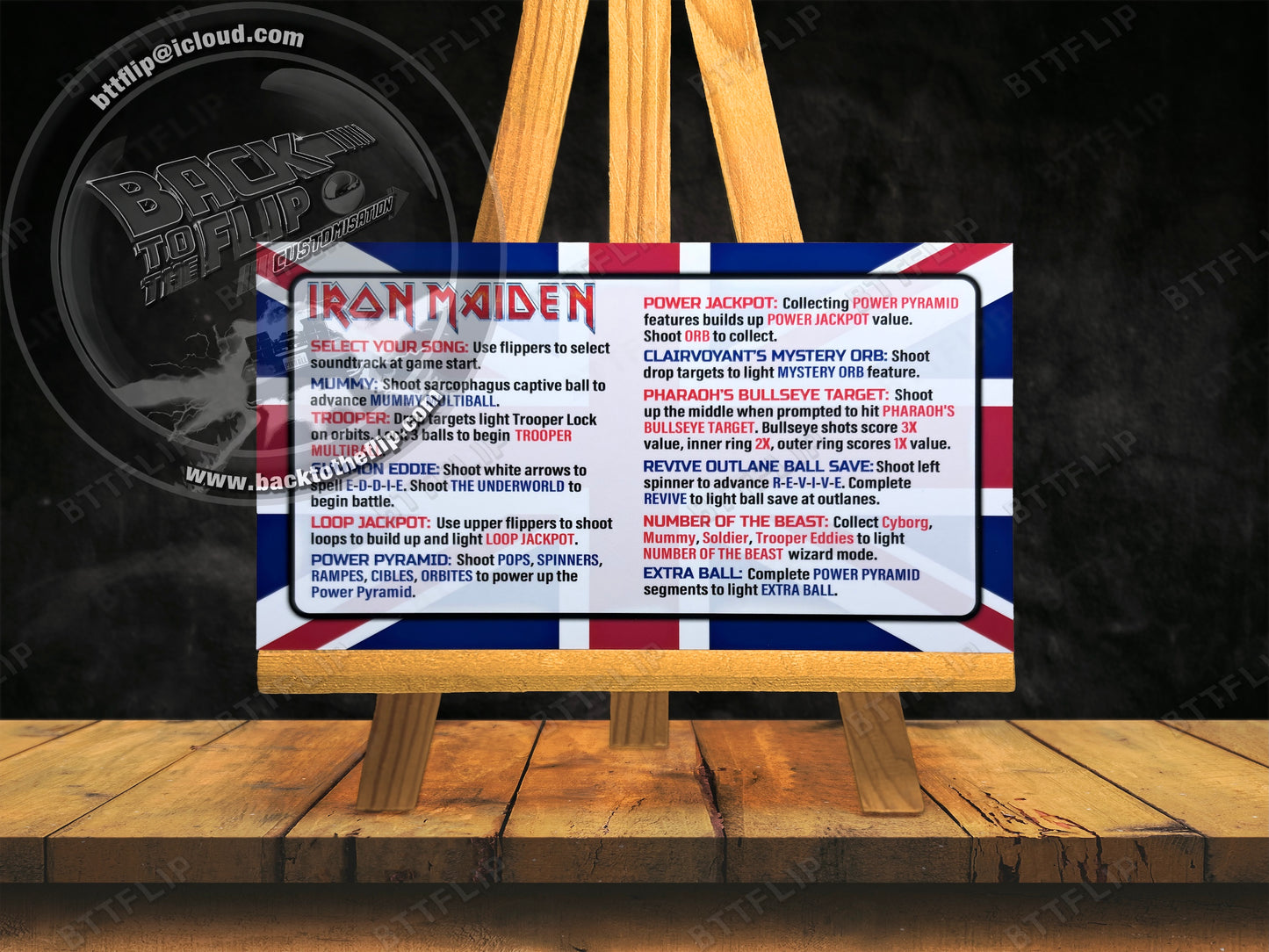 Custom apron instruction cards flipper Stern Iron Maiden 2018 PRO V1 / V2 (set of 2)